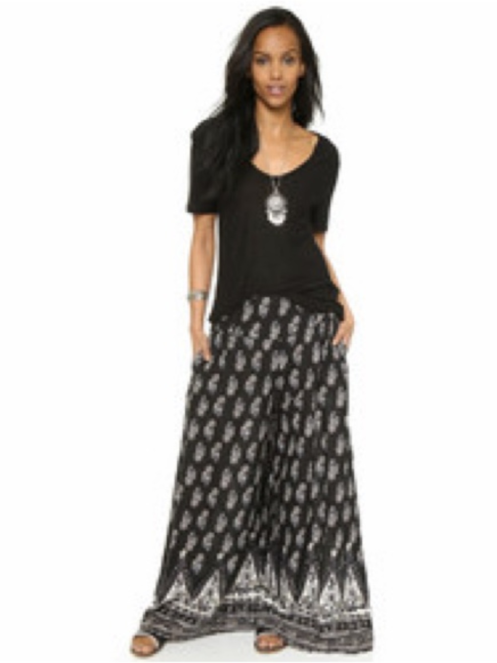 Free People Black Wide-Leg Printed Paisley Pants, Sz M, EUC, Oversized